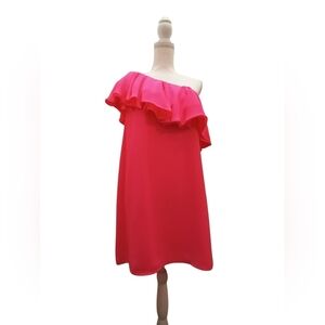 DO+BE Bright pink One shoulder Mini Dress with ruffles Large